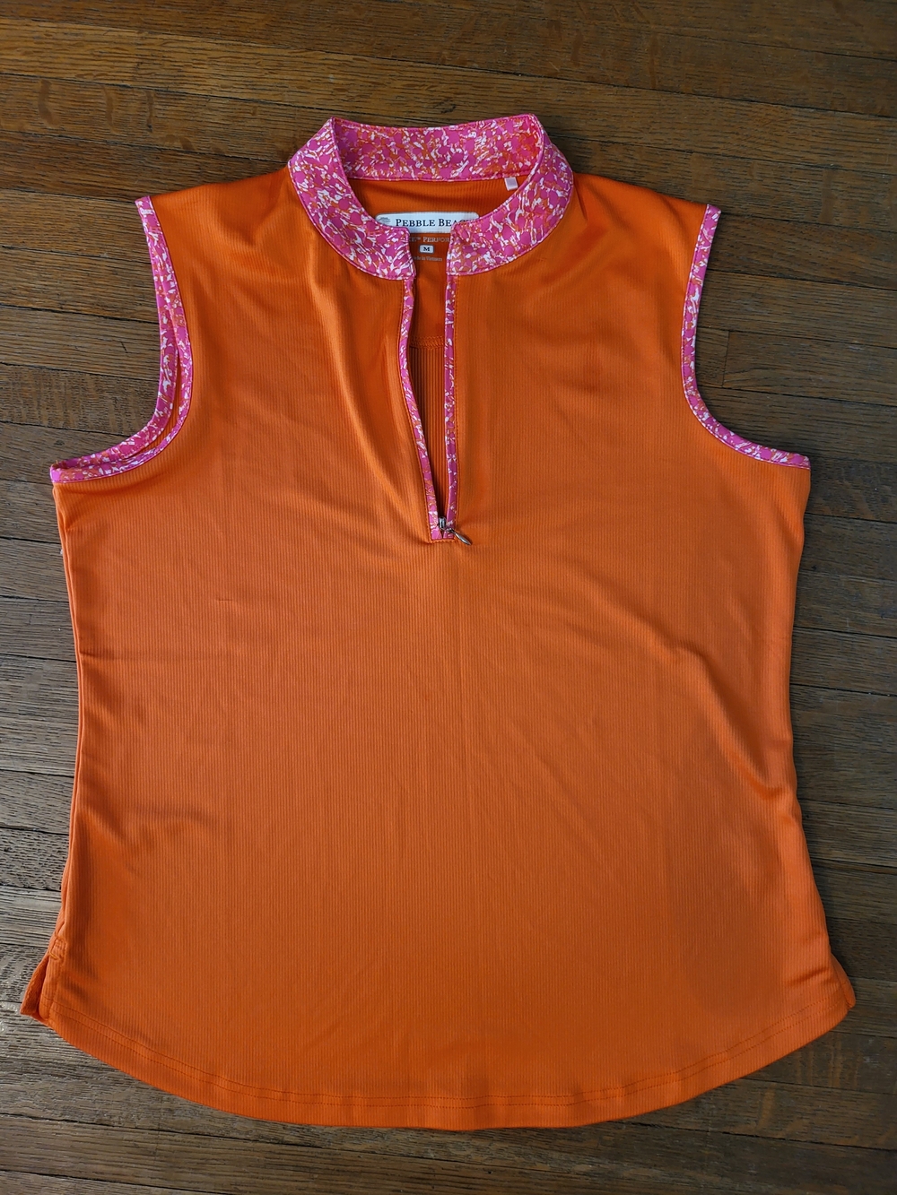 Pebble Beach Orange Sleeveless Golf Top with Pink Trim